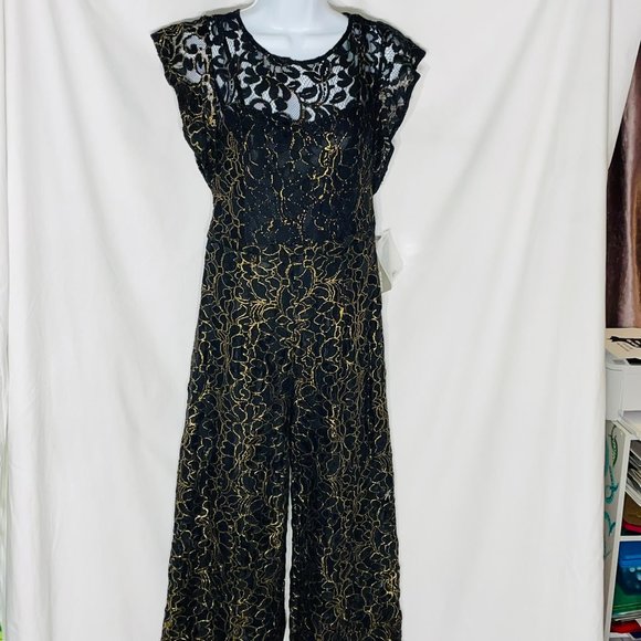 NWT Donna Ricco Lace Romper Elegant Black and Gold Size 2 - Picture 6 of 12